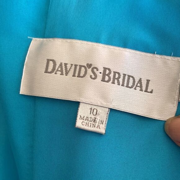 David’s Bridal Turquoise Strapless Pleated Waistband Shark Hem Party Dress Sz 10 - Picture 9 of 16
